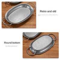 Assiette ovale en acier inoxydable rétro YolecenVintage, plateau espagnol binaural, plat plat pour steak occidental, plateau à snack