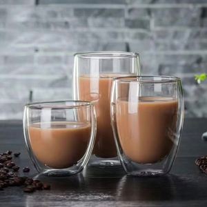 Custom Logo Premium Double Wall Borosilicate Glass <b>Coffee</b> Mug 350ml/450ml BPA Free Microwave Safe Insulated for Home Office Cafe - Product Image 1