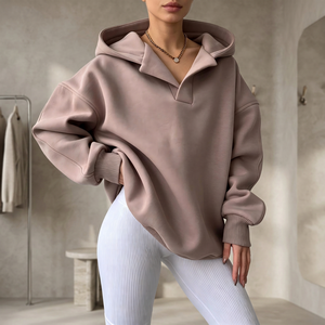 Sweat-shirt court à capuche zippé pour femme, marron uni, imprimé floral, en coton tricoté, manches longues, tenue décontractée d'automne - Product Image 5