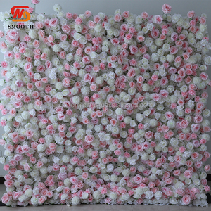 Toile de fond de mur de fleurs pour décoration de fête de mariage rose 5D avec support en tissu lisse - Product Image 5