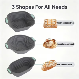 Ensemble de paniers de levage en silicone pliables pour <span class=keywords><strong>pain</strong></span> au levain, 3 formes, <span class=keywords><strong>banneton</strong></span> pliable avec kit complet d'accessoires de cuisson - Product Image 5