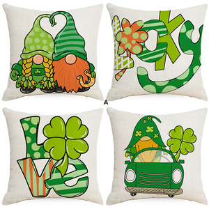 <span class=keywords><strong>St</strong></span> Patricks jour jeter oreiller dessin animé impression maison vacances décor trèfle trèfle porte-bonheur chapeau housse de coussin - Product Image 3
