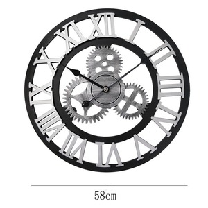 Horloges murales rétro 3D Gear, style rustique vintage en bois, grande taille 23 pouces, horloge murale à quartz silencieuse pour hôtel, restaurant - Product Image 1