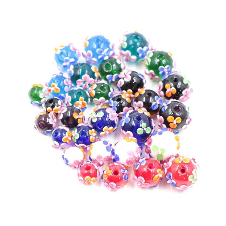 Lampwork Handmade Round Bulk Flower for Jewelry Custom Colorful 8mm 10mm 12mm Wholesale Murano Glass Bead