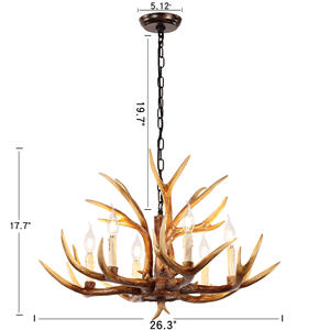 HFBH Lámpara colgante de resina marrón Candelabros Luces Barras de cocina Retro Tradicional Cuerno de ciervo Forma Industrial Vintage Moderno - Product Image 6