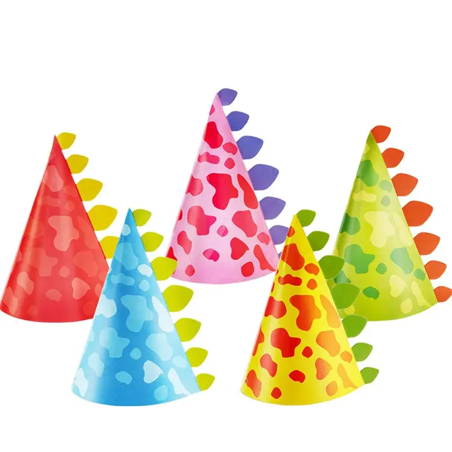 Chapéu de papel colorido para festa de aniversário, 10 peças de cone de dinossauro para crianças, chapéu de festa de aniversário diy