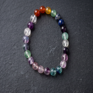 Bracelet en pierres de guérison style Feng Shui, perles rondes polies en pierres précieuses multicolores sculptées à la main en cristal - Product Image 1