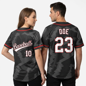 Ensemble de maillots de baseball unisexe noir et rouge à imprimé géométrique, anti-humidité, boutonné sur le devant, manches courtes, vêtements de sport pour adultes, 100 % polyester - Product Image 5