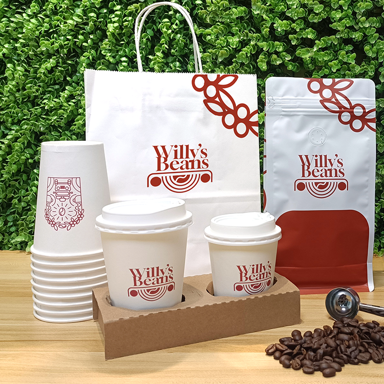 At Pack 1/2/3/4 Cups Paper Coffee Cup Packaging Personalizados Con Logotipo Bolsa De Papel Kraft Para Cafe Al Por Mayor
