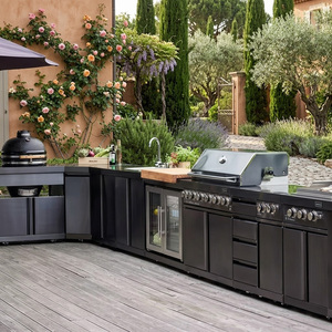 Mobili da <span class=keywords><strong>Cucina</strong></span> Modulari per Esterni <span class=keywords><strong>in</strong></span> Acciaio Inox OEM/ODM, Resistenti all'Umidità, Colori Freddi, con Lavello per Giardino - Product Image 2