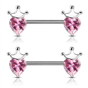 Anillo para Pezón en Forma de Corazón, Corona de Diamante y Cristal de Acero Inoxidable, Joyería PARA EL Cuerpo, Venta Al por Mayor, 1 Par - Product Image 4