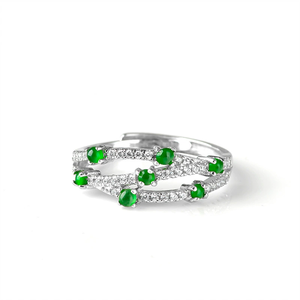 Natural genuine jadeite green <b>ring</b> in icy stone. S925 silver setting Fashionable <b>finger</b> <b>ring</b> for women Simple design Adjustable - Product Image 3