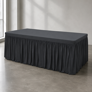 Wholesale Black Custom Spandex <b>Tablecloth</b> with Gathered Skirt <b>for</b> Rectangular Wedding Banquet and Event Rental <b>Tables</b> - Product Image 1
