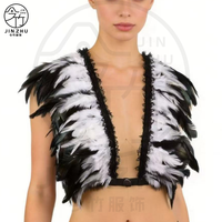 Lingerie gothique JINZHU avec plumes et bretelles, tenue sexy pour boîte de nuit et soirée