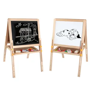 Tablero de dibujo magnético ajustable de madera, juguete educativo de doble cara, caballete de arte