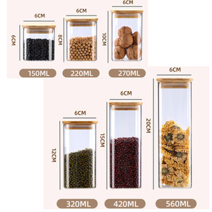 Frascos de especias de vidrio cuadrados de alta calidad con tapas de madera de bambú para juego de almacenamiento de alimentos de cocina - Product Image 6