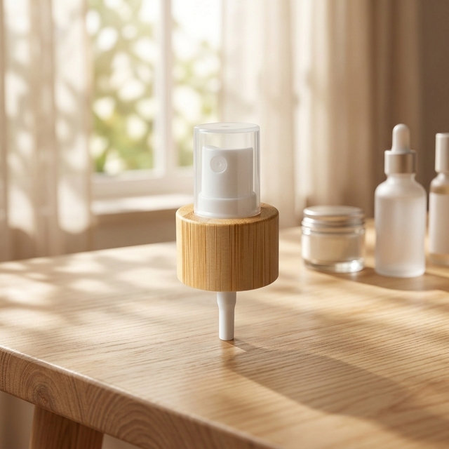 Natural Bamboo 20/410 Non-Spill Atomizer Eco-Friendly Cosmetic Spray Pump for Toner Perfume and Skincare Bottles