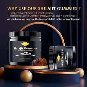 Extrait de Shilajit personnalisé OEM Gummies Suppléments à base de plantes riches en 85 minéraux Ayurveda Acide humique Fulvique Trace de soutien