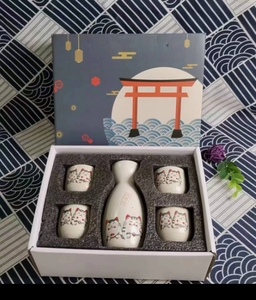 Großhandel benutzer definierte traditionelle japanische Topf mit Servier flasche 4 Tassen niedlichen Kitty Muster Keramik Sake Cup Set - Product Image 2