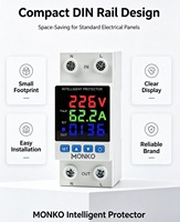 Relais de protection de tension et de courant réglable monophasé AC 63A 230V sur rail DIN avec compteur d'énergie (1 KVA)