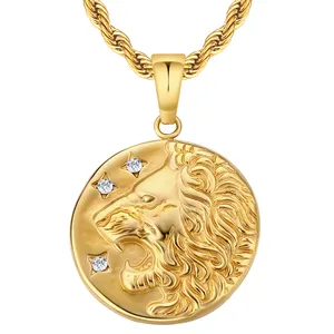 Liontin emas 18K perhiasan kustom liontin kompas baja tahan karat kalung Premium singa liontin koin medali berlapis untuk pria