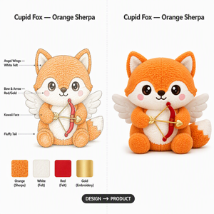 Peluche de Zorro Cupido <span class=keywords><strong>Kawaii</strong></span> con Flecha de Corazón y Alas para Regalo de San Valentín y Decoración con Temática de Amor - Product Image 3