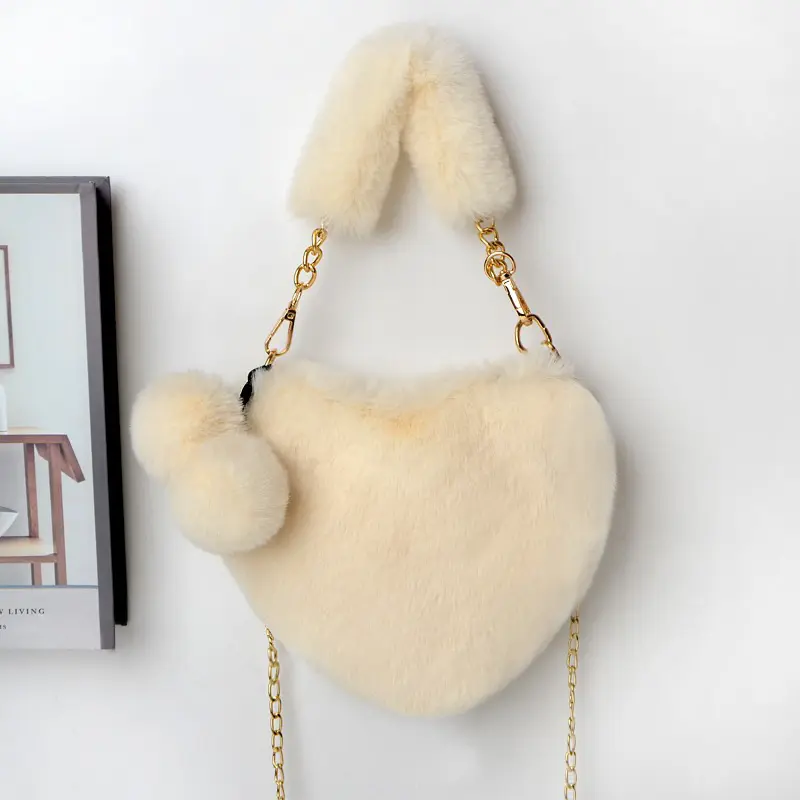 Winter fashion ladies bag faux fur tote bags cute heart shaped purses for women 2020 handbag