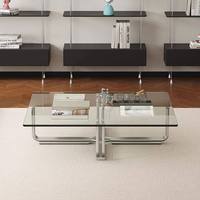 Table basse de style nordique de luxe, base en acier inoxydable, plateau en verre, carrée, pour salon, meubles français