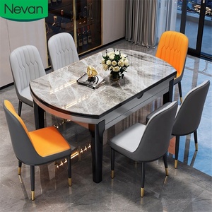 Bàn ăn tròn hiện đại, kiểu dáng đương đại giữa thế kỷ, sang trọng, có thể kéo dài, làm bằng gỗ, kèm <span class=keywords><strong>6</strong></span> ghế dành cho nhà hàng - Product Image 1