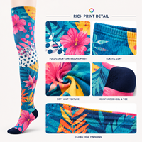Chaussettes longues personnalisées imprimées au-dessus du genou OEM ODM, colorées, à motifs intégraux, douces, respirantes, faible MOQ, fournisseur d'usine