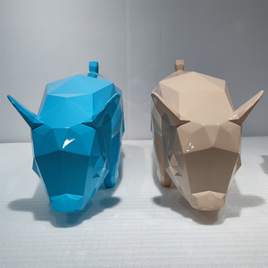 幾何学的豚等身大動物彫刻像ゴールドブルー装飾北欧樹脂工芸モールレストラン装飾 - Product Image 2