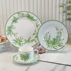 Factory Wholesale Green Bell Orchid Pattern Bone China Plate and Cup Set Modern Luxury Dinnerware with Gift <b>Box</b> - Product Image 3