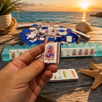 Set Mahjong Amerika Mewah Blue Mermaid 160 Ubin 4-Lapisan Akrilik Berukir Mah Jongg Kustom OEM Label Pribadi