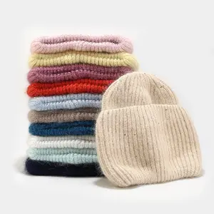 Winter Products 2023 Rabbit Hair Pullover Female Angora Rabbit Hair Knitted Hat Winter Warm Beanie Hat With Sequins