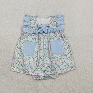 Vestido de Verano para Bebé Niño, Tejido Ecológico, Azul Floral, con Spandex/Algodón, Estampado - Product Image 2