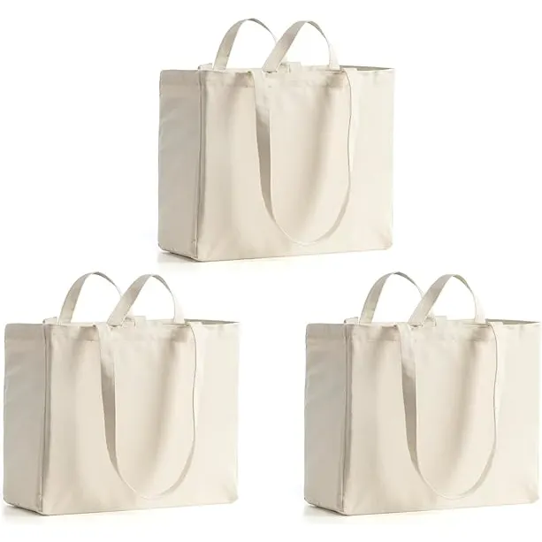 Sacs en toile personnalisable naturel extra large épais recyclé blanc toile coton fourre-tout shopping sac à bandoulière pour l'épicerie