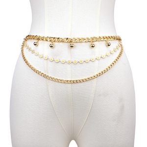 โซ่คาดเอวหลายชั้นลายดอกไม้สีทอง โลหะผสมสังกะสี เครื่องประดับแฟชั่นสำหรับใส่ทุกวัน - Product Image 2