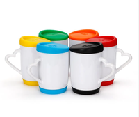 M R.R Sublimation Blanks Tasse à café en céramique de sublimation chauffée en porcelaine de 12oz avec couvercle et base en silicone