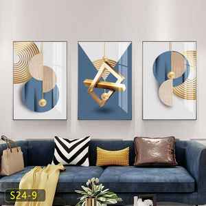 Tableaux et Affiches Muraux Cercles Géométriques Abstraits de Luxe Encadrés, <span class=keywords><strong>Peinture</strong></span> en Porcelaine Cristal pour Décoration de Salon - Product Image 1