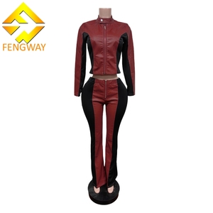 เสื้อแจ็คเก็ตหนัง2ชิ้นสำหรับผู้หญิงเสื้อครอปและกางเกงขายาวลำลองแนวสตรีท Y2K - Product Image 4