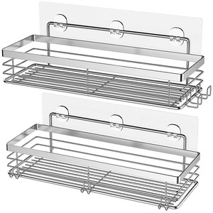 Cesta de <span class=keywords><strong>ducha</strong></span> <span class=keywords><strong>sin</strong></span> perforación, estante de <span class=keywords><strong>ducha</strong></span> autoadhesivo, organizador de pared a prueba de polvo, 2 piezas - Product Image 1