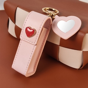 PU Leather Heart Lipstick Bag Women Keychain Pendant High-Value Small Gift Customizable Logo - Product Image 4