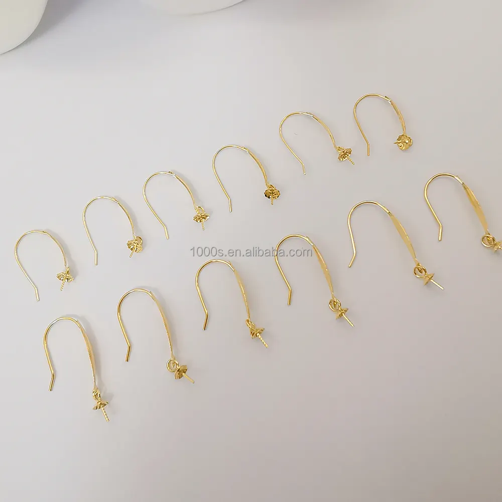 Atacado 18K Real Gold Hook Brincos DIY Brinco Descobertas Jóias Pérolas de água doce Montagem Brincos para Jóias Elegantes