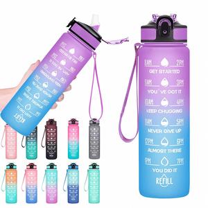 Hot Sale Plastic Bottle with Custom LOGO 32oz <b>Large</b> Motivational Tritan Measure Sports Water Bottle Time Marker Gym Water Bottle - Product Image 1