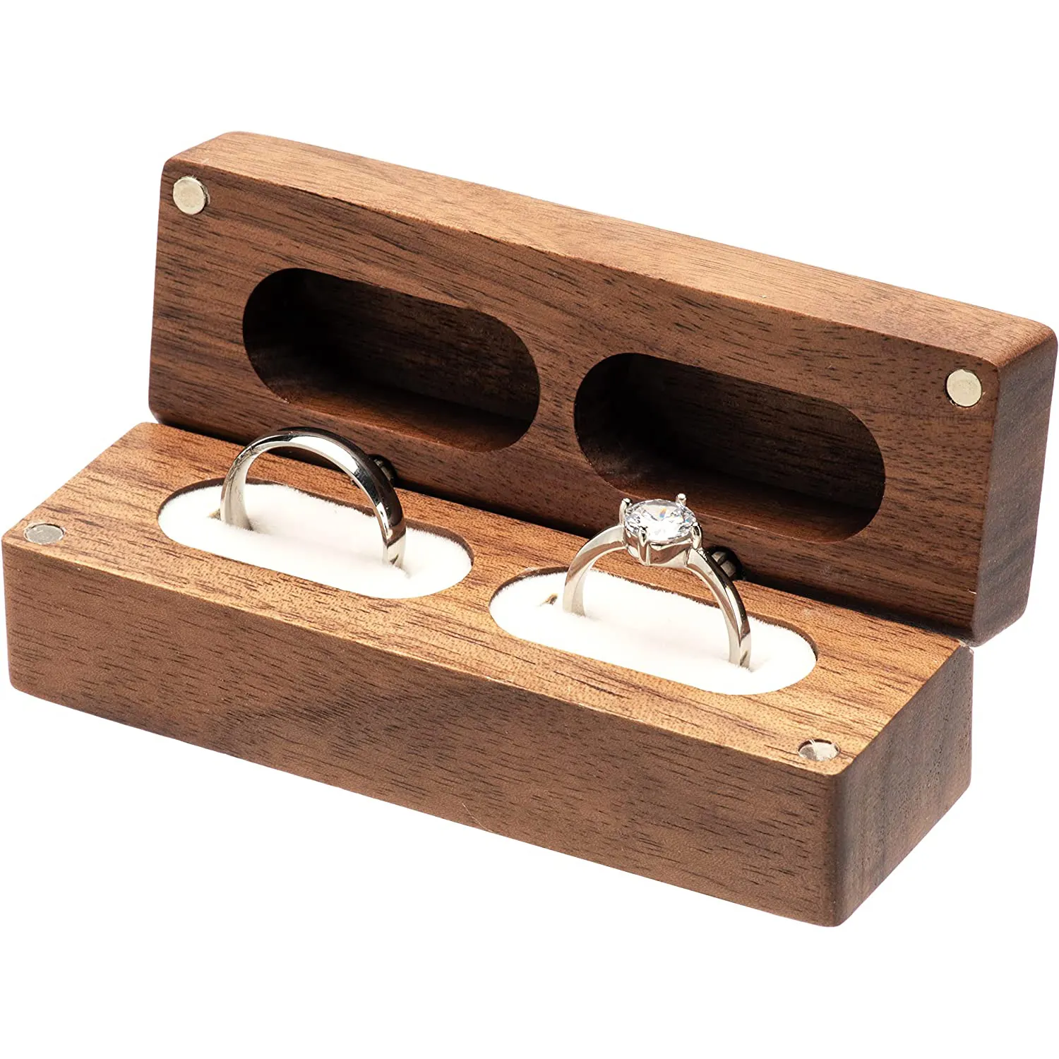 Wooden Double Ring Bearing Box for Wedding Ceremony Engagement,Ring Storage Rack Decorative Box for 2 Rings