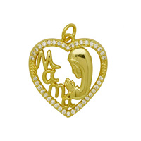 Collar con Colgante de Corazón Hueco con Circonita, Regalo para el Día de la Madre, Serie Mamá, Corazón Color Durazno, para Mujer, Venta al Por Mayor