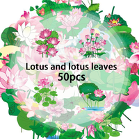 50 pegatinas de flores y hojas de loto para PVC, pegatinas impermeables para coche, teléfono móvil, portátil, botella de agua