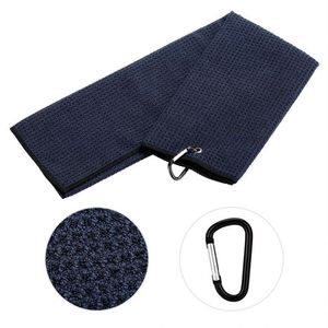 Ensemble de serviettes de golf bleues pliables en trois parties, en microfibre de polyester et coton très résistantes, motif gaufré, avec grand mousqueton et logo - Product Image 1