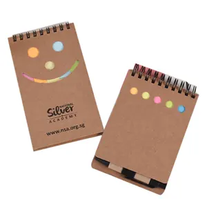 Eco-friendly kraft boardcard softcover notepad conjunto com caneta esferográfica e nota pegajosa