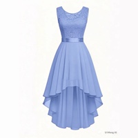 Robe de demoiselle d'honneur sans manches en dentelle et mousseline, coupe asymétrique, taille en satin, pour cocktail, mariage, soirée ou costume de danse